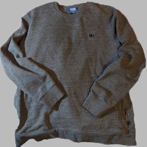 Mens Adidas With Zipper Pockets Cotton Sweatshirt - Gray With Black Trefoil Logo